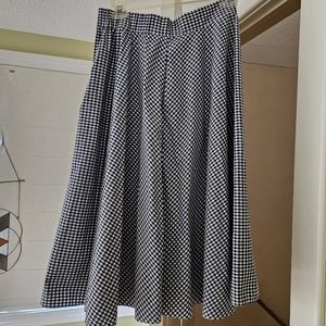 Uniqlo Navy White Gingham Plaid Checker A-line Midi Skirt Sz M